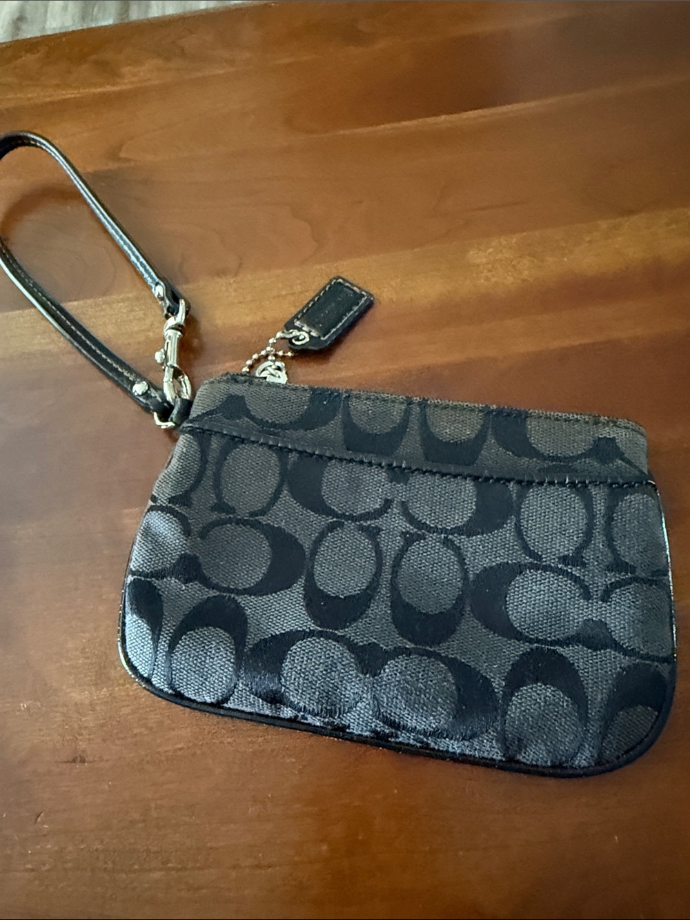 Coach Black and Gray Signature Canvas Wristlet